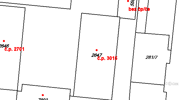 Zlín 3015 na parcele st. 2647 v KÚ Zlín, Katastrální mapa