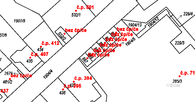 Radnice 42617243 na parcele st. 889 v KÚ Radnice u Rokycan, Katastrální mapa