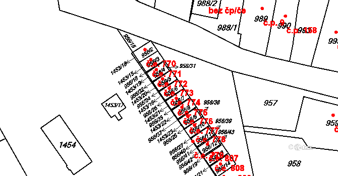 Pudlov 774, Bohumín na parcele st. 956/6 v KÚ Pudlov, Katastrální mapa