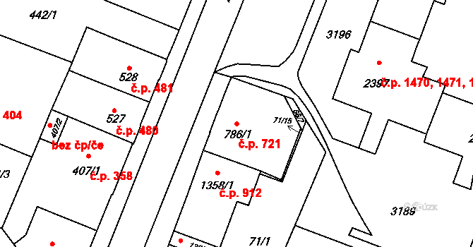 Kateřinky 721, Opava na parcele st. 786/1 v KÚ Kateřinky u Opavy, Katastrální mapa
