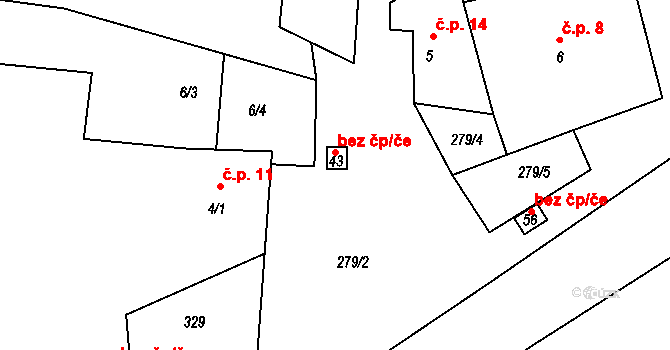 Žižice 45348243 na parcele st. 43 v KÚ Vítov, Katastrální mapa