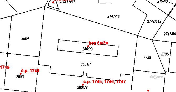 Praha 46795243 na parcele st. 2801/3 v KÚ Dejvice, Katastrální mapa