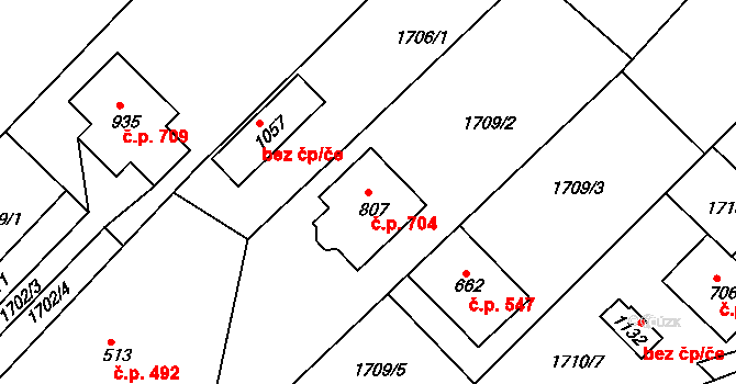 Boršice 704 na parcele st. 807 v KÚ Boršice u Buchlovic, Katastrální mapa