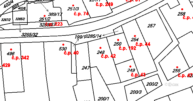 Topolná 42 na parcele st. 248 v KÚ Topolná, Katastrální mapa