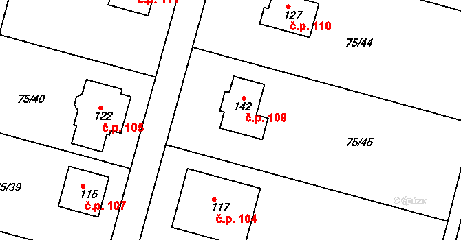 Lohenice 108, Přelouč na parcele st. 142 v KÚ Lohenice u Přelouče, Katastrální mapa