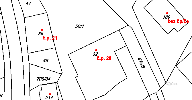 Jeníkov 20 na parcele st. 32 v KÚ Jeníkov u Hlinska, Katastrální mapa
