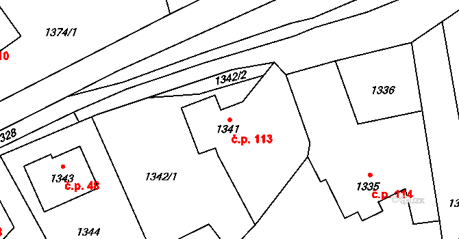 Rapotín 113 na parcele st. 1341 v KÚ Rapotín, Katastrální mapa