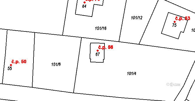 Lhotky 56, Malotice na parcele st. 67 v KÚ Lhotky u Malotic, Katastrální mapa