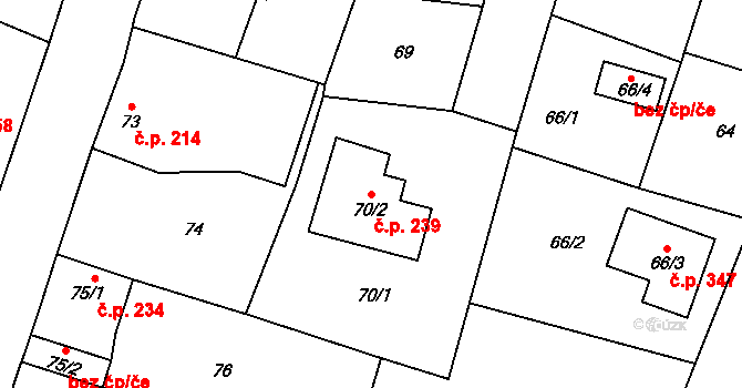 Chotíkov 239 na parcele st. 70/2 v KÚ Chotíkov, Katastrální mapa