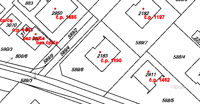 Neratovice 1190 na parcele st. 2183 v KÚ Neratovice, Katastrální mapa
