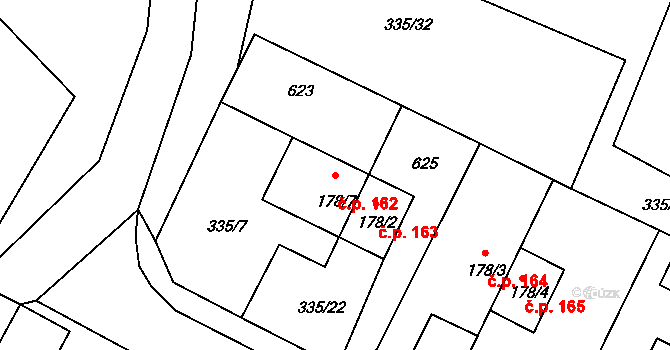 Tachlovice 162 na parcele st. 178/7 v KÚ Tachlovice, Katastrální mapa