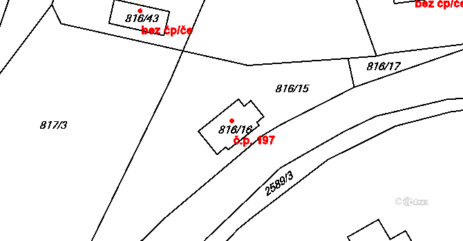 Velké Předměstí 197, Horšovský Týn na parcele st. 816/16 v KÚ Horšovský Týn, Katastrální mapa