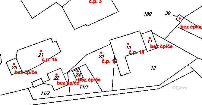 Chotětín 17, Zbiroh na parcele st. 20 v KÚ Chotětín, Katastrální mapa