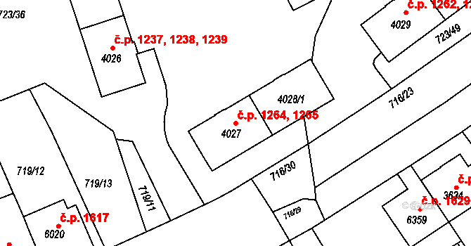 Bílé Předměstí 1264,1265, Pardubice na parcele st. 4028/1 v KÚ Pardubice, Katastrální mapa