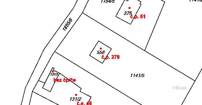 Guty 278, Třinec na parcele st. 558 v KÚ Guty, Katastrální mapa