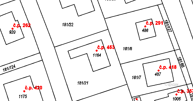 Louňovice 453 na parcele st. 1164 v KÚ Louňovice, Katastrální mapa