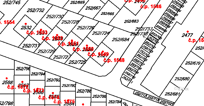 Rosice 1548 na parcele st. 2527 v KÚ Rosice u Brna, Katastrální mapa
