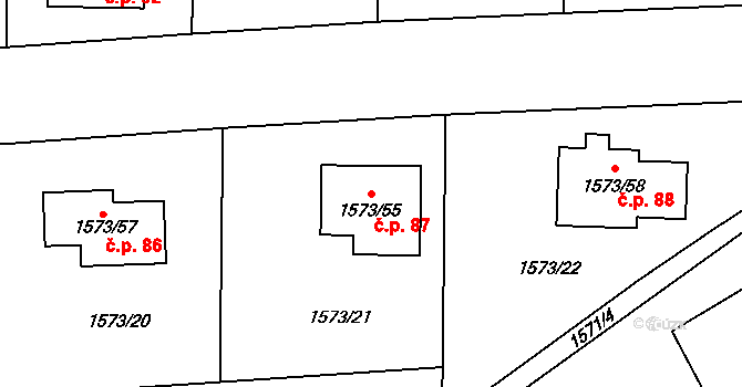 Záblatí 87 na parcele st. 1573/55 v KÚ Záblatí u Osové Bítýšky, Katastrální mapa