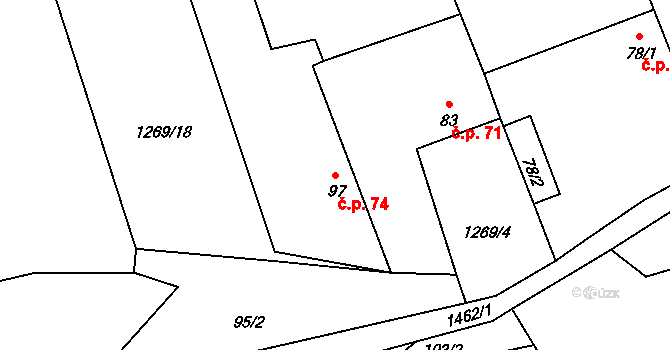 Veletice 74, Holedeč na parcele st. 97 v KÚ Veletice, Katastrální mapa