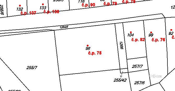Liběšovice 75, Blšany na parcele st. 98 v KÚ Liběšovice, Katastrální mapa