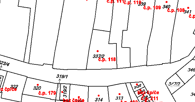 Louny 118 na parcele st. 337/2 v KÚ Louny, Katastrální mapa