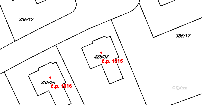 Průhonice 1015 na parcele st. 428/93 v KÚ Hole u Průhonic, Katastrální mapa