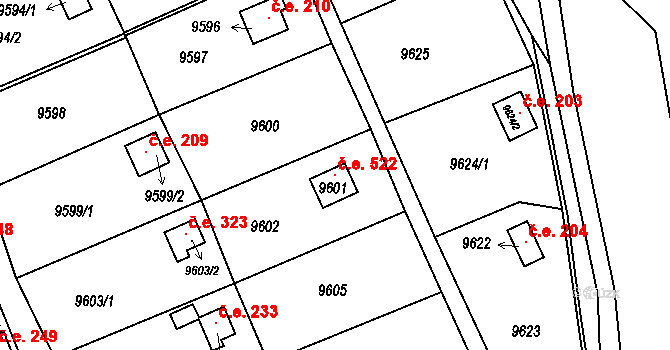 Vsetín 522 na parcele st. 9601 v KÚ Vsetín, Katastrální mapa