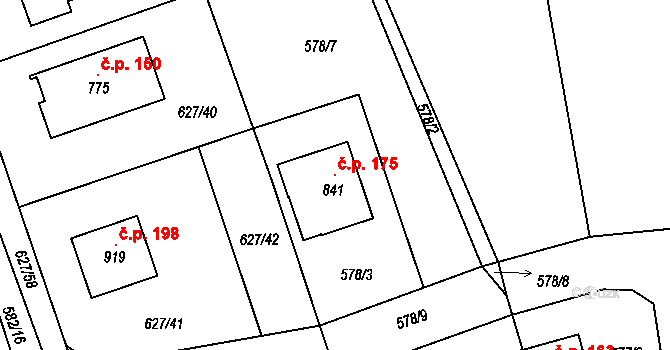 Svinaře 175 na parcele st. 841 v KÚ Svinaře, Katastrální mapa