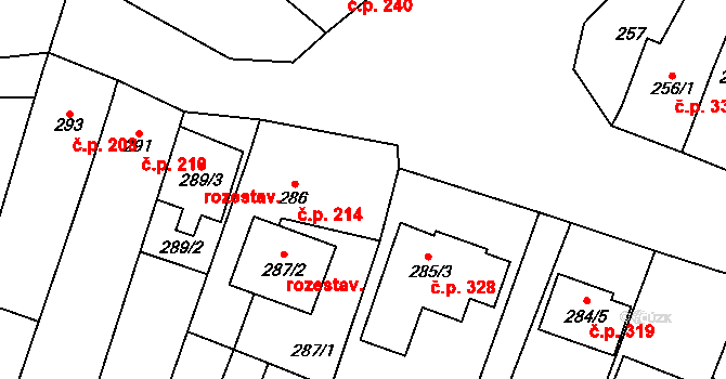 Oblekovice 214, Znojmo na parcele st. 286 v KÚ Oblekovice, Katastrální mapa