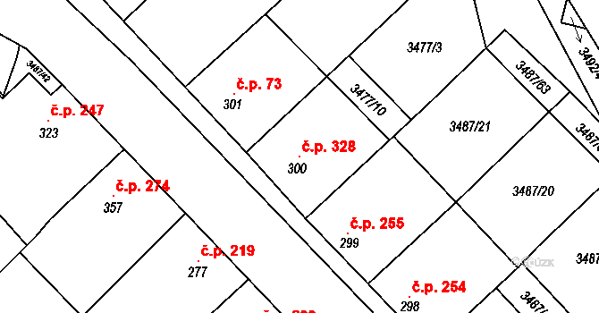 Sobůlky 328 na parcele st. 300 v KÚ Sobůlky, Katastrální mapa