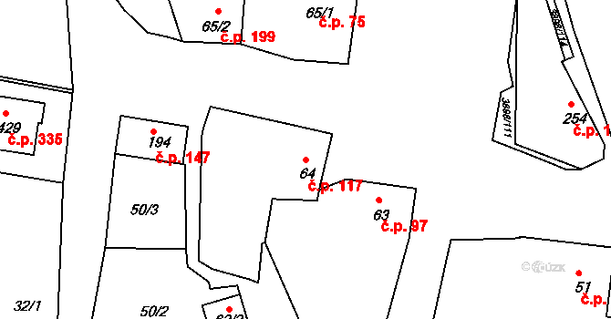 Višňové 117 na parcele st. 64 v KÚ Višňové, Katastrální mapa