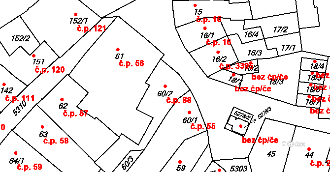 Znojmo 88 na parcele st. 60/2 v KÚ Znojmo-město, Katastrální mapa
