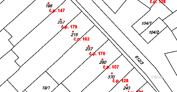 Lobodice 175 na parcele st. 237 v KÚ Lobodice, Katastrální mapa