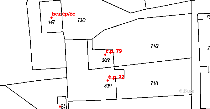 Milenov 79 na parcele st. 30/2 v KÚ Milenov, Katastrální mapa