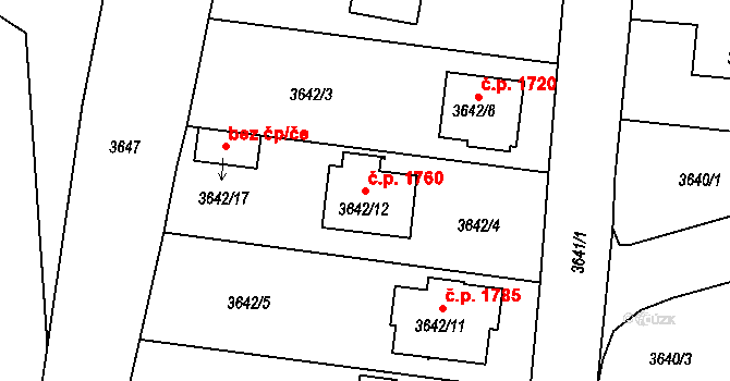 Dobrá Voda u Českých Budějovic 1760 na parcele st. 3642/12 v KÚ Dobrá Voda u Českých Budějovic, Katastrální mapa