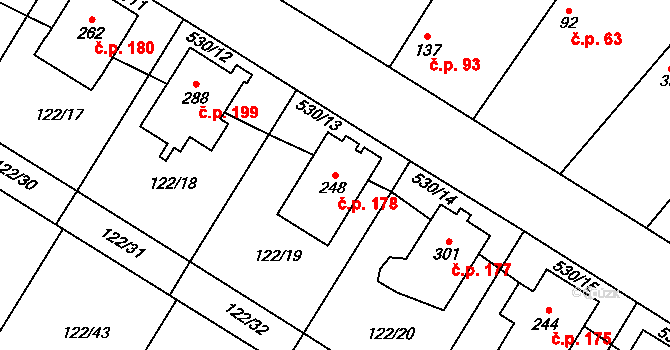 Stará Lysá 178 na parcele st. 248 v KÚ Stará Lysá, Katastrální mapa
