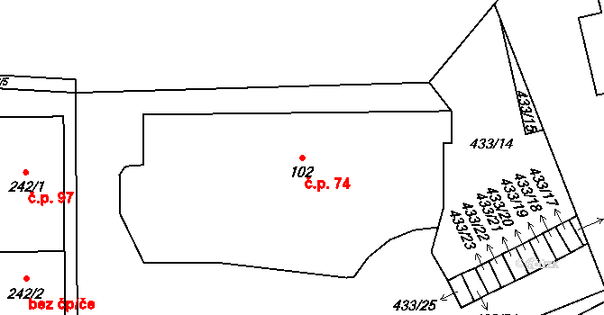 Špičák 74, Železná Ruda na parcele st. 102 v KÚ Špičák, Katastrální mapa