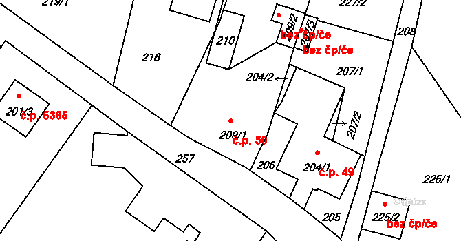 Lukášov 50, Jablonec nad Nisou na parcele st. 209/1 v KÚ Lukášov, Katastrální mapa