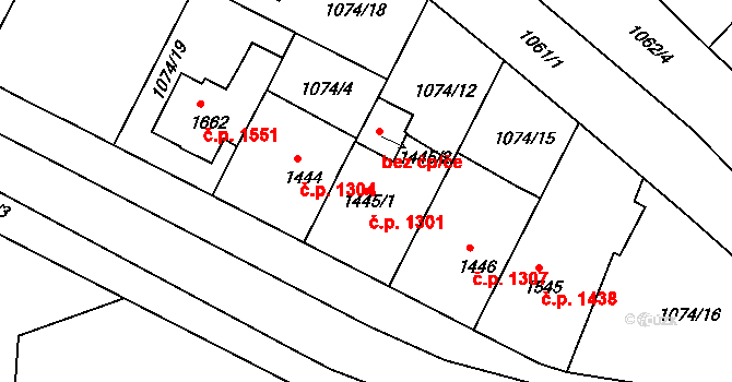 Nymburk 1301 na parcele st. 1445/1 v KÚ Nymburk, Katastrální mapa