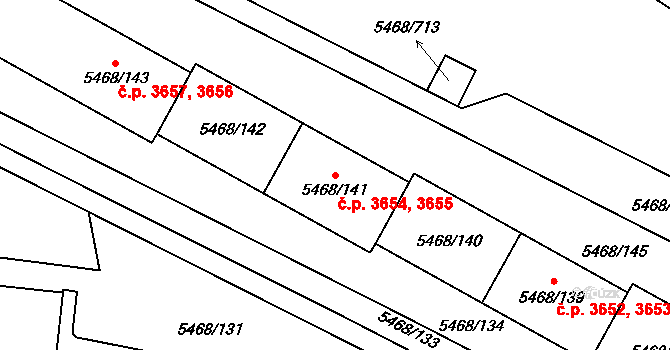 Jihlava 3654,3655 na parcele st. 5468/141 v KÚ Jihlava, Katastrální mapa