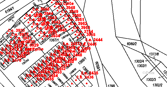 Jihlava 2444 na parcele st. 1367/5 v KÚ Jihlava, Katastrální mapa