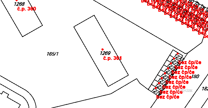 Telč-Štěpnice 361, Telč na parcele st. 1269 v KÚ Telč, Katastrální mapa