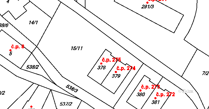 Vilémov 275 na parcele st. 378 v KÚ Vilémov u Šluknova, Katastrální mapa