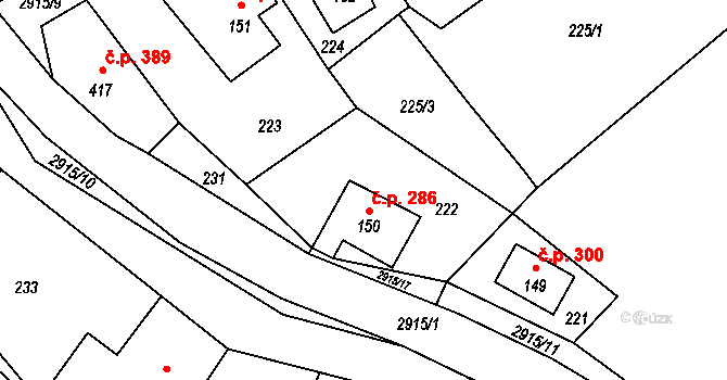 Kunratice u Cvikova 286 na parcele st. 150 v KÚ Kunratice u Cvikova, Katastrální mapa