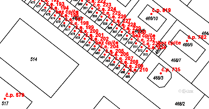 Veverská Bítýška 205 na parcele st. 484 v KÚ Veverská Bítýška, Katastrální mapa