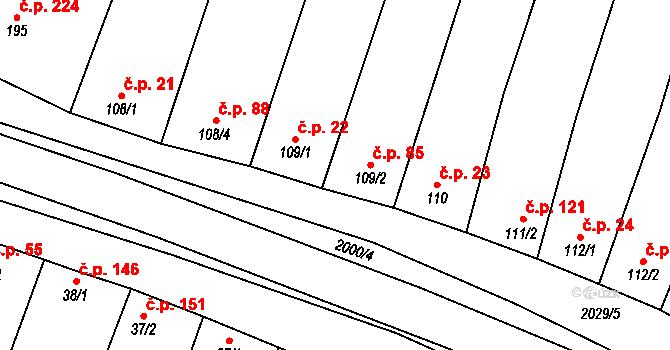 Louka 85 na parcele st. 109/2 v KÚ Louka u Ostrohu, Katastrální mapa