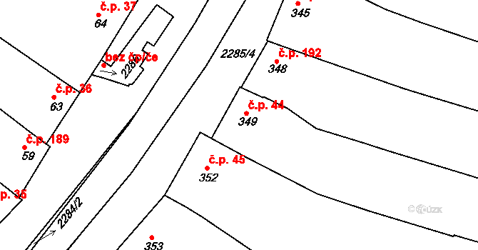 Svatobořice 44, Svatobořice-Mistřín na parcele st. 349 v KÚ Svatobořice, Katastrální mapa