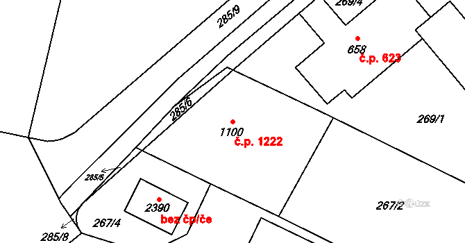 Kyjov 1222 na parcele st. 1100 v KÚ Kyjov, Katastrální mapa