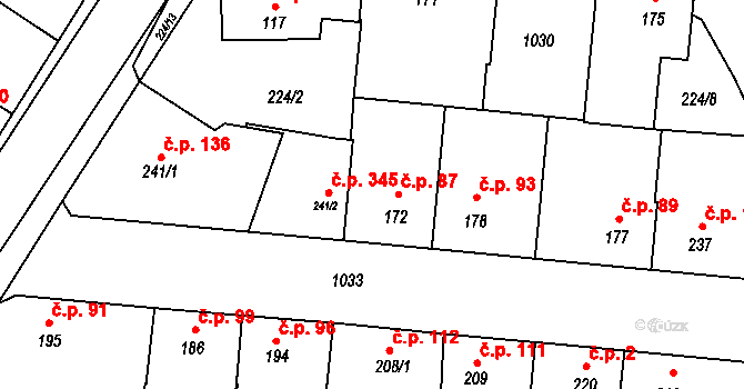 Humny 87, Pchery na parcele st. 172 v KÚ Pchery, Katastrální mapa