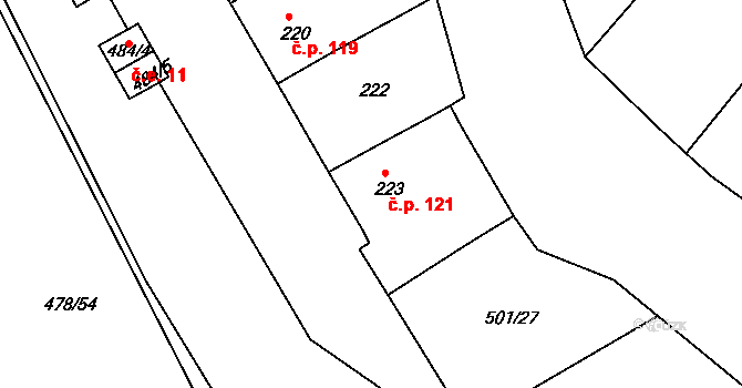 Opatovice 121, Vyškov na parcele st. 223 v KÚ Opatovice u Vyškova, Katastrální mapa